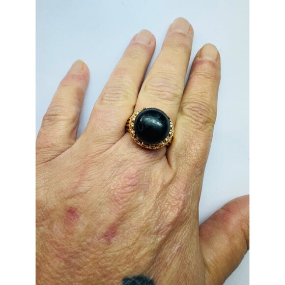 Gold Over Sterling Silver 925 Black Onyx Statement Ring, Filigree, Size 10, 9.13 - Picture 6 of 10